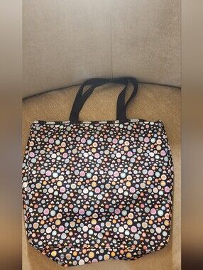 Lesportsac Black Multi-Heart Print Tote with Peach Interior